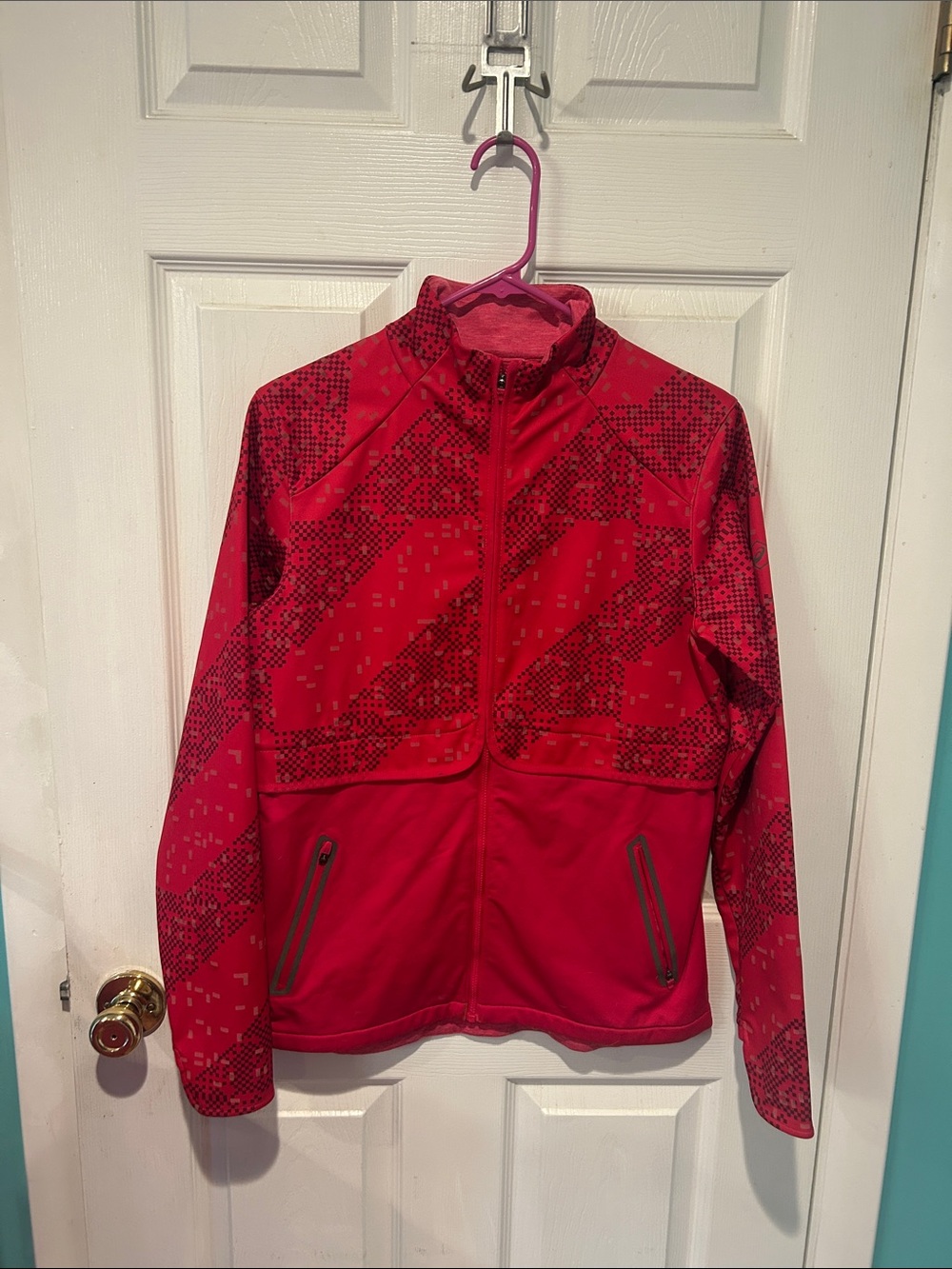 Asics Red Geometric Full-Zip Reflective Running Jacket